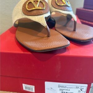 Valentino Natural Multi T-Strap Sandals